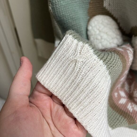 VTG 3D Terrier Dog Pink Green White Striped Fair Isle Knit Sweater SZ L - Picture 4 of 4